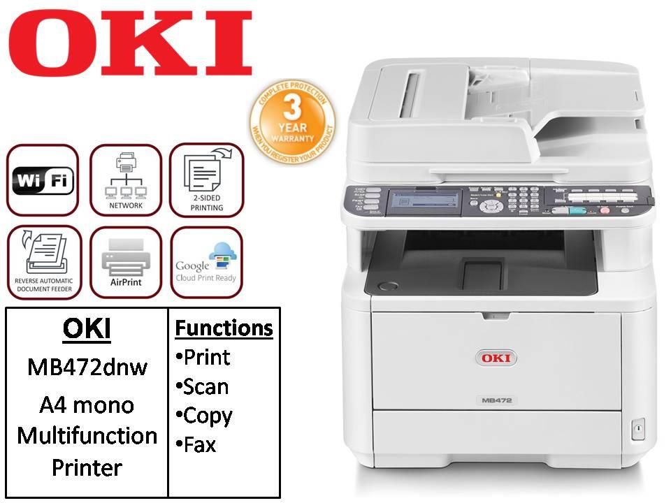 OKI MB472dnw mono Multifunction Printer *** Free worth $120*** MB 472 dnw MB472 dnw 472dnw OKI MB400 SERIES MB472dnw 4-in-1 print scan fax and copy | Lazada Singapore