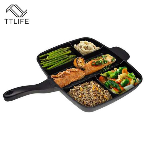 Hot Sale 5 Grids Grill Fry Oven Skillet 5 in 1 Fryer Pan Non-Stick Pan Aluminum Alloy Household BBQ Cooking Tools