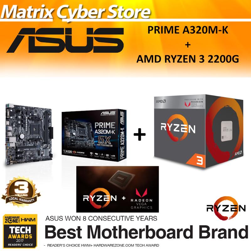 ASUS PRIME A320M-K AM4 M-ATX + AMD Ryzen 3 2200G Radeon CPU Bundle