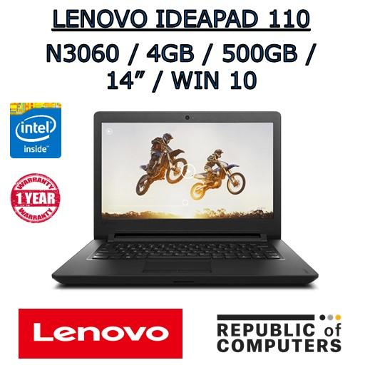 LENOVO IDEAPAD 110-14IBR N3060 / 4GB / 500GB / 14″ / DVD-RW / WINDOW 10