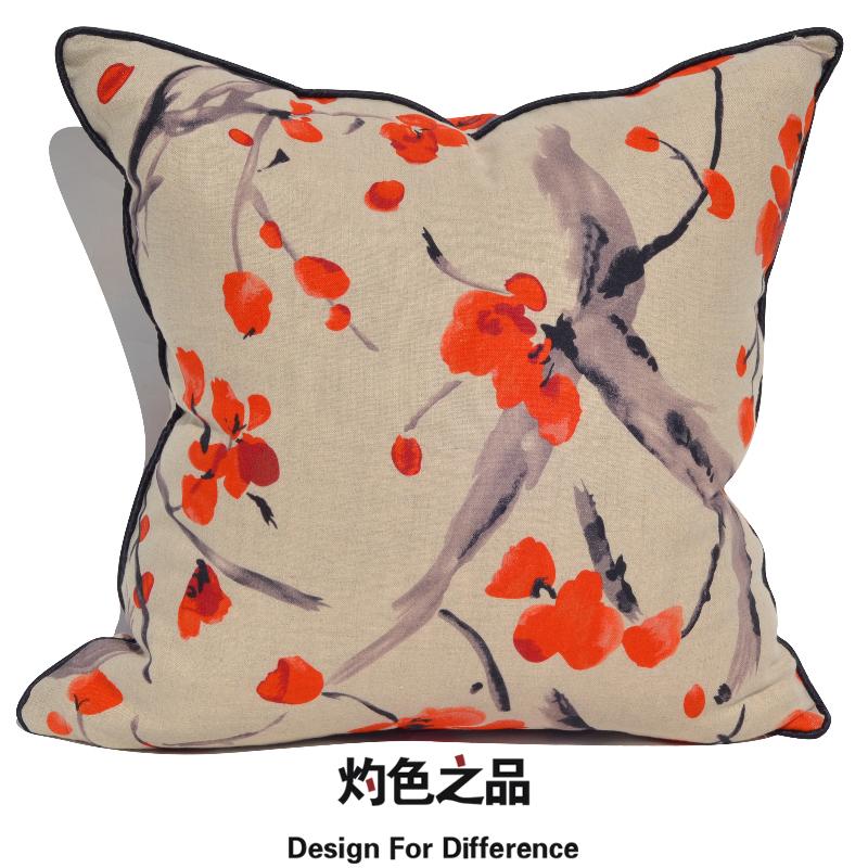 Minimalist Modern Ink Orange Neo-Classical Chinese Style Model Soft Loading Sofa Bay Window Soft Bag Cushion Pillow Cover Double-Sided