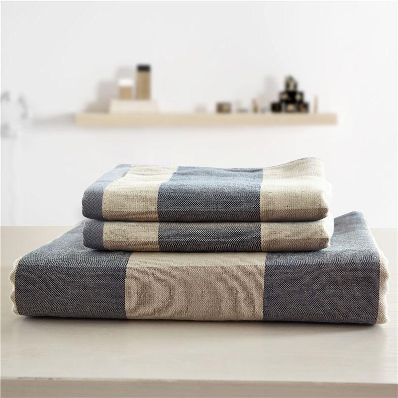 Phong Cách Nhật Bản Giản Lược Lớn Họa Tiết Kẻ Caro 100% Cotton Khăn Mặt Khăn Tắm Ba Mảnh 100% Cotton Mềm Mại Hút Nước Khô Khăn Rửa Mặt Khăn Mặt