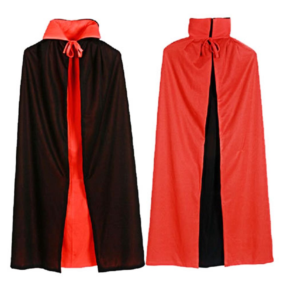 Vampire Dracula Cloak Cape for Men Male Halloween Fancy Dress Costume 140cm Long Black Red Reversable