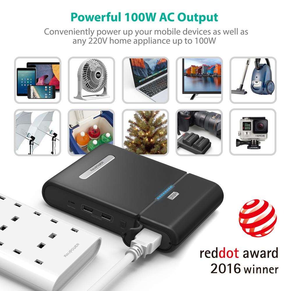 RAVPOWER 27000mAh Power Bank with 100W AC Outlet [RP-PB055]