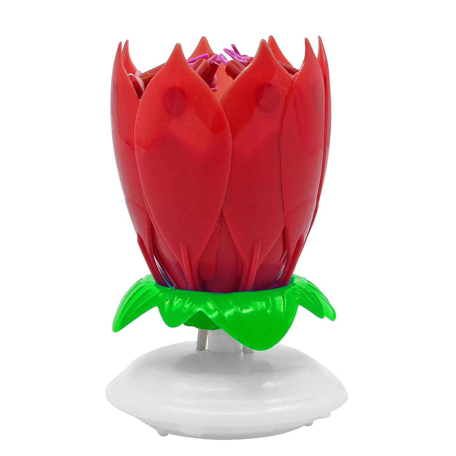 Flower Shaped 2-Layer 14-Candle Birthday Electric Music Paraffin Candle Flaming Flower Candle Red - intl