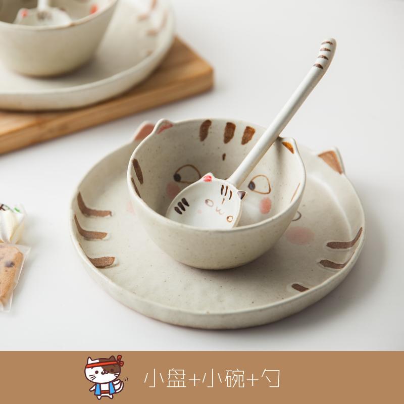Phong Cách Nhật Bản Vẽ Tay Dễ Thương Dễ Thương Mèo Bát Ăn Cơm Mì Gói Bát Gốm Bát Đĩa Thìa Khóa Ảnh Đĩa Cái Thìa Phù Hợp Với