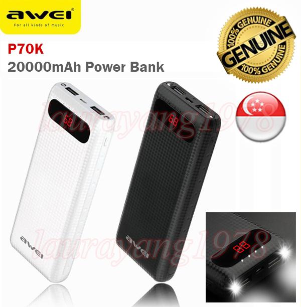 Awei P70K 20000mAh Power Bank Battery 2 USB Port LCD Display LED Light Charge