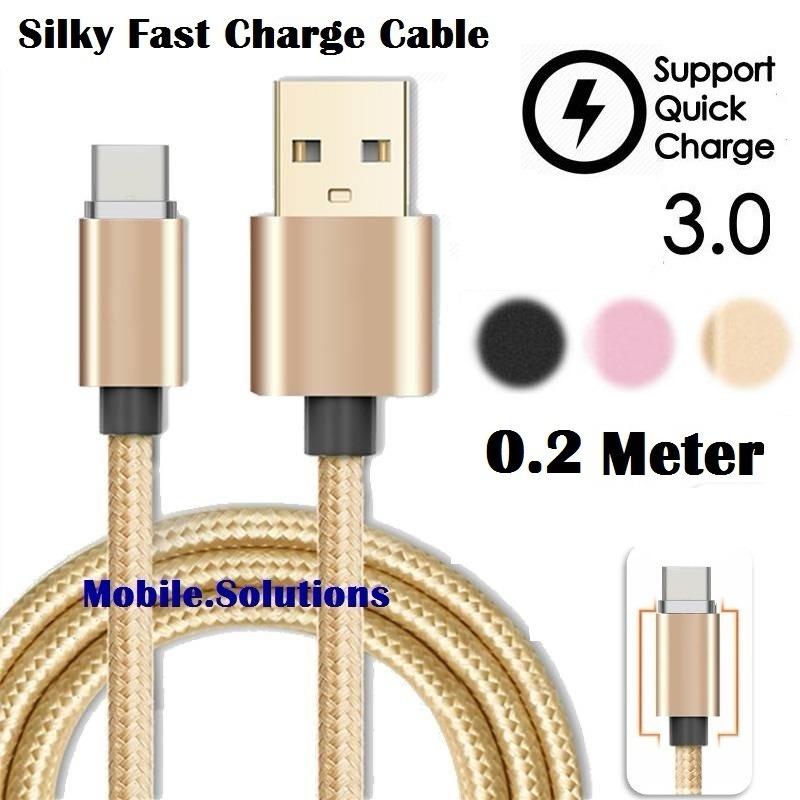 Nylon Braided Short Type C USB Cable for Samsung / LG / Oneplus / HTC / Xiaomi / ETC (0.2 Meters)