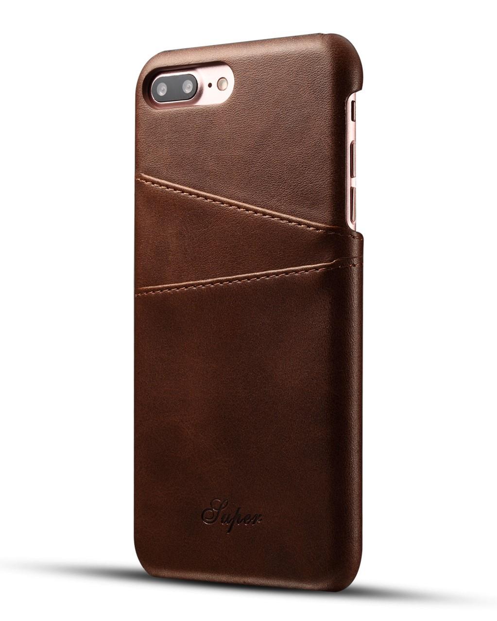 Luxury High Quality PU Leather Slim iPhone Armor Case /Cover with 2 Credit Card Holder Slot For Apple iPhone 7 plus and iPhone 8 plus (5.5 inch). Perfect Protect. For Khaki/Red/Brown/Black