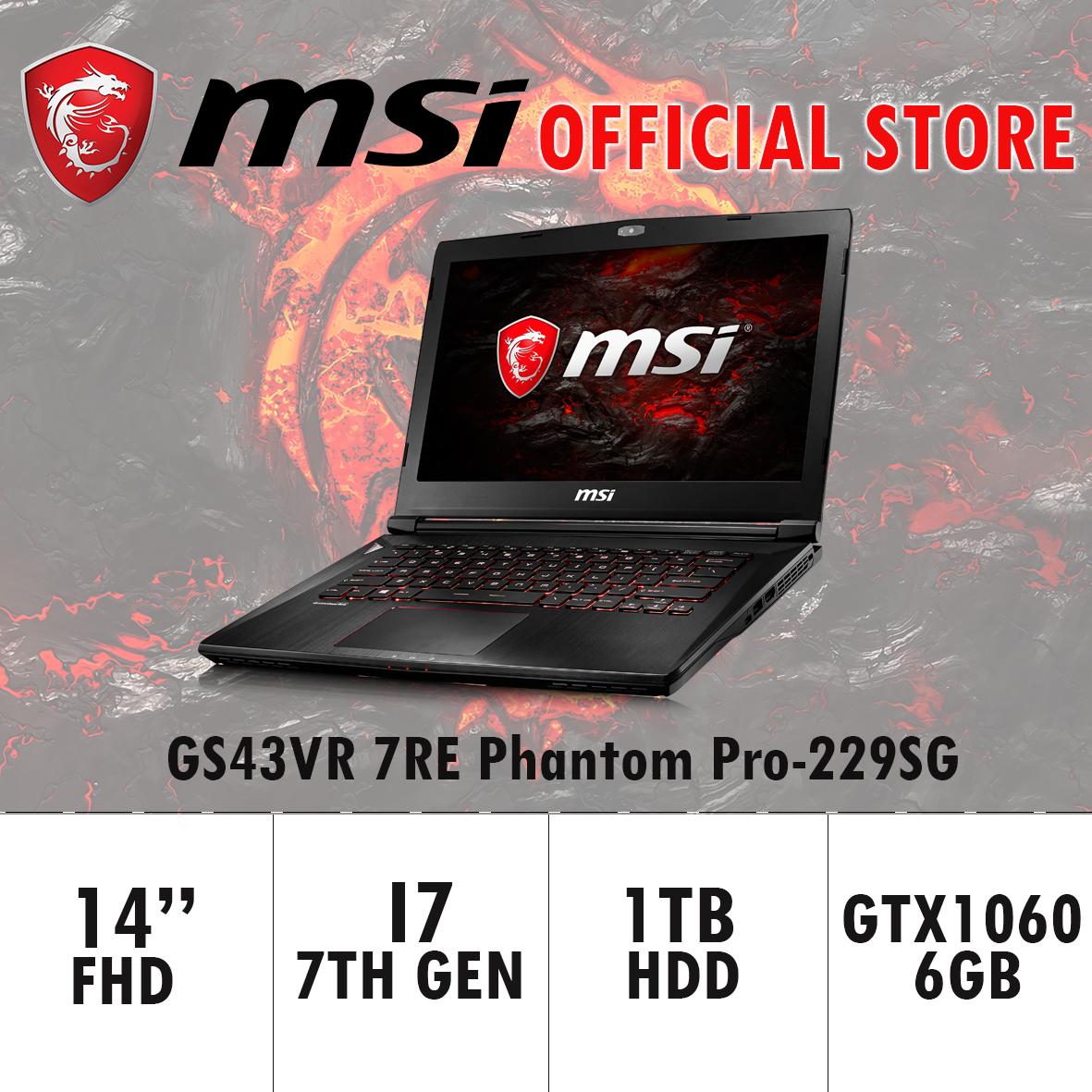 MSI GS43VR 7RE Phantom Pro-229SG (I7-7700HQ/16GB DDR4/128GB SSD +1TB HDD/6GB NVIDIA GTX1060) GAMING LAPTOP