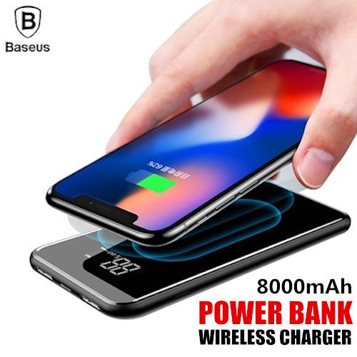 Baseus LCD 8000mAh QI Wireless Charger 2A Dual USB Power Bank For iPhone X 8 Samsung s9 Battery Charger