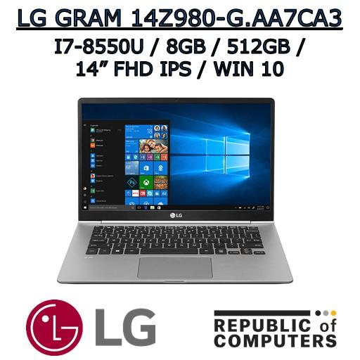 LG GRAM 14Z980-G.AA7CA3 I7-8550U / 8GB / 512GB / 14″ FHD IPS / WINDOW 10