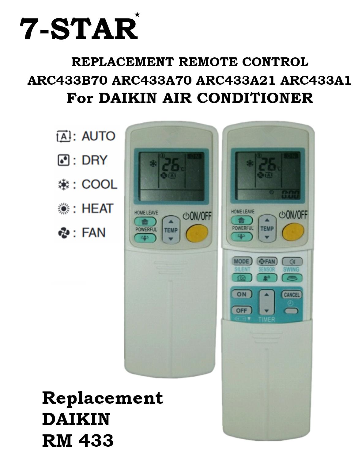 Replcement AC Remote Diyeeni Remote Control for Daikin ARC433A1 ARC433B70 ARC433A70 ARC433A21 ARC433A46 ARC433A75 Air Conditioner 