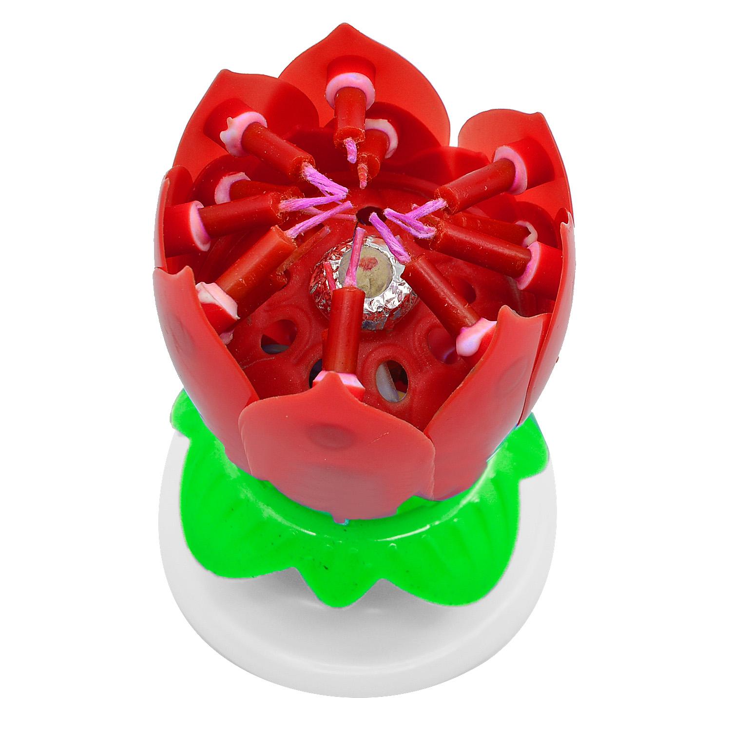 Flower Shaped 2-Layer 14-Candle Birthday Electric Music Paraffin Candle Flaming Flower Candle Red - intl