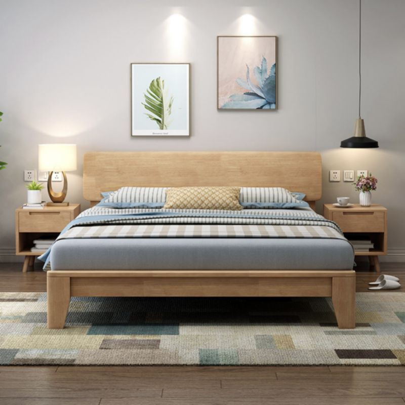 Nordic Solid Wood Bed Frame and Base Simple Modern Japanese Muji Style