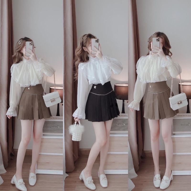 Áo sơ mi kiểu, áo sơ mi phối ren tiểu thư _A005