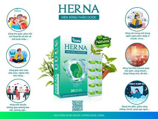 VIÊN XÔNG THẢO DƯỢC HERNA (HƯƠNG TRÀM)  - - Dùng xông mũi họng, giúp làm thông mũi, giúp khoang mũi thông thoáng, dễ thở, hỗ trợ làm giảm: nghẹt mũi, sổ mũi, cảm cúm,... Giúp làm dịu mát họng, hỗ trợ làm giảm triệu chứng: cảm cúm, ho do cảm,...