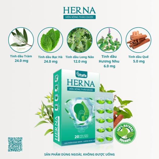 VIÊN XÔNG THẢO DƯỢC HERNA (HƯƠNG TRÀM)  - - Dùng xông mũi họng, giúp làm thông mũi, giúp khoang mũi thông thoáng, dễ thở, hỗ trợ làm giảm: nghẹt mũi, sổ mũi, cảm cúm,... Giúp làm dịu mát họng, hỗ trợ làm giảm triệu chứng: cảm cúm, ho do cảm,...