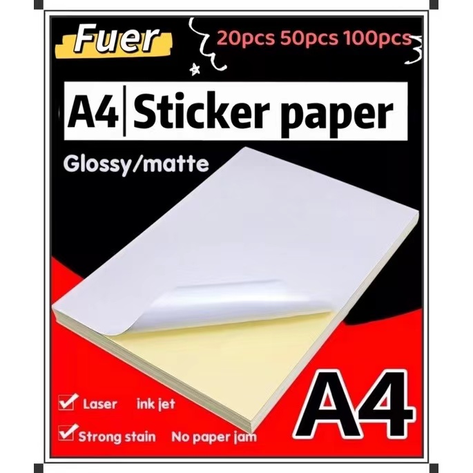 A4 PRINTABLE STICKER PAPER GLOSSY MATTE 105 GSM 20 Sheets 50 Sheets 100