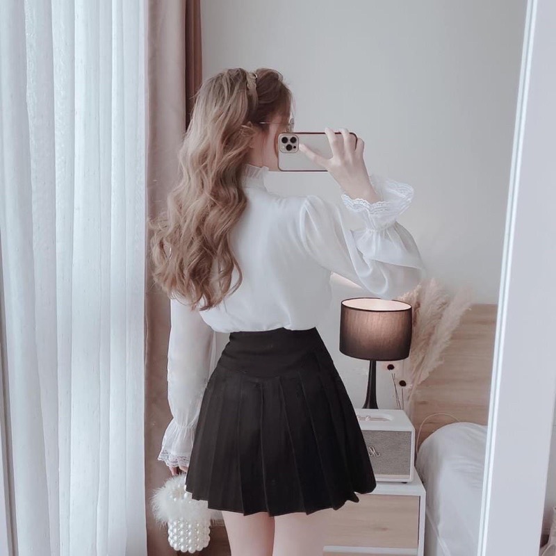 Áo sơ mi nữ cổ phối ren siêu sang _A005