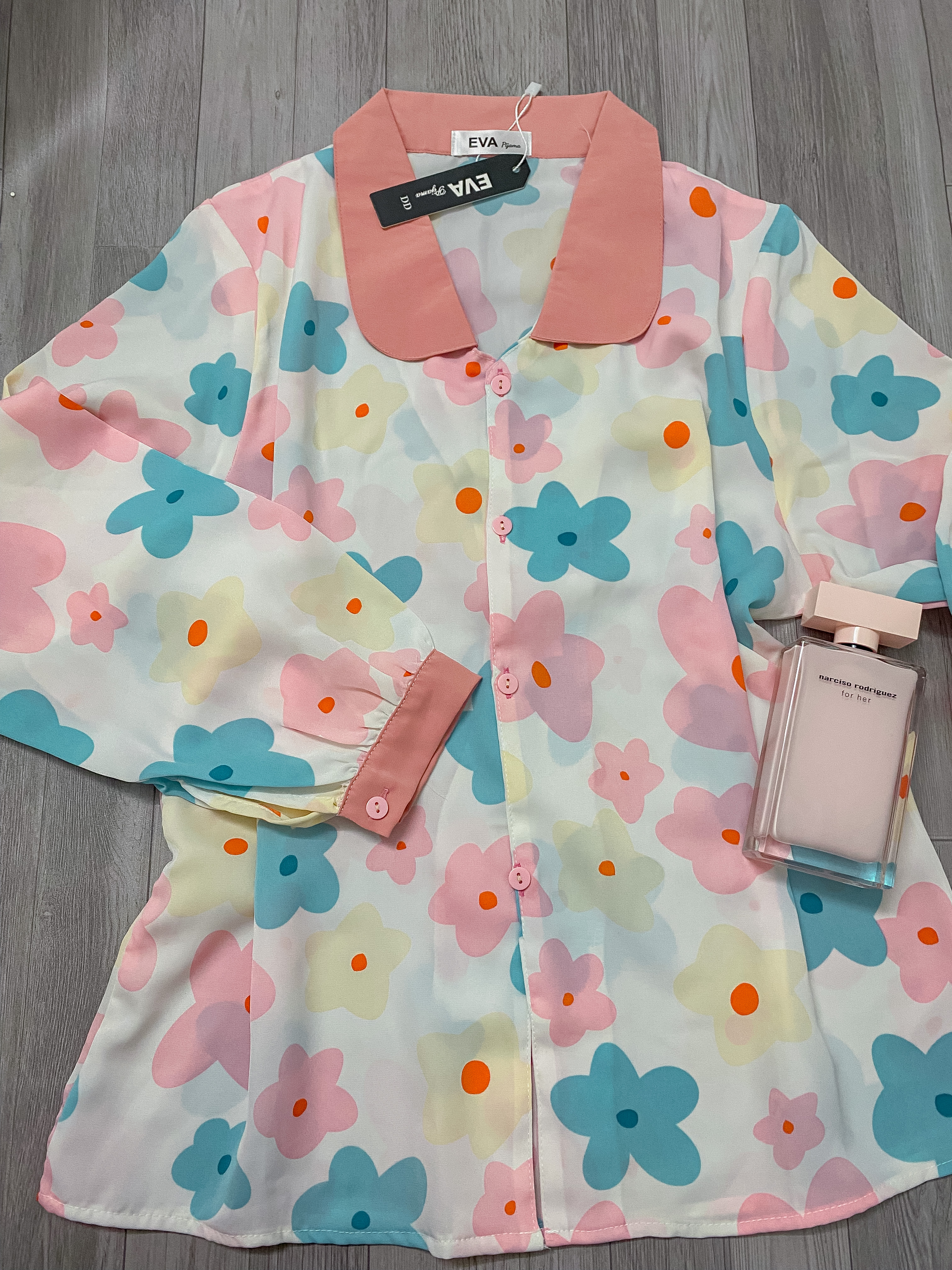 Bộ Pizama Lụa Mango tay bâu quần dài