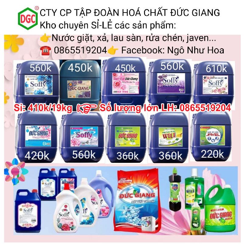 Nước giặt đức giang 19kg hoa hồng