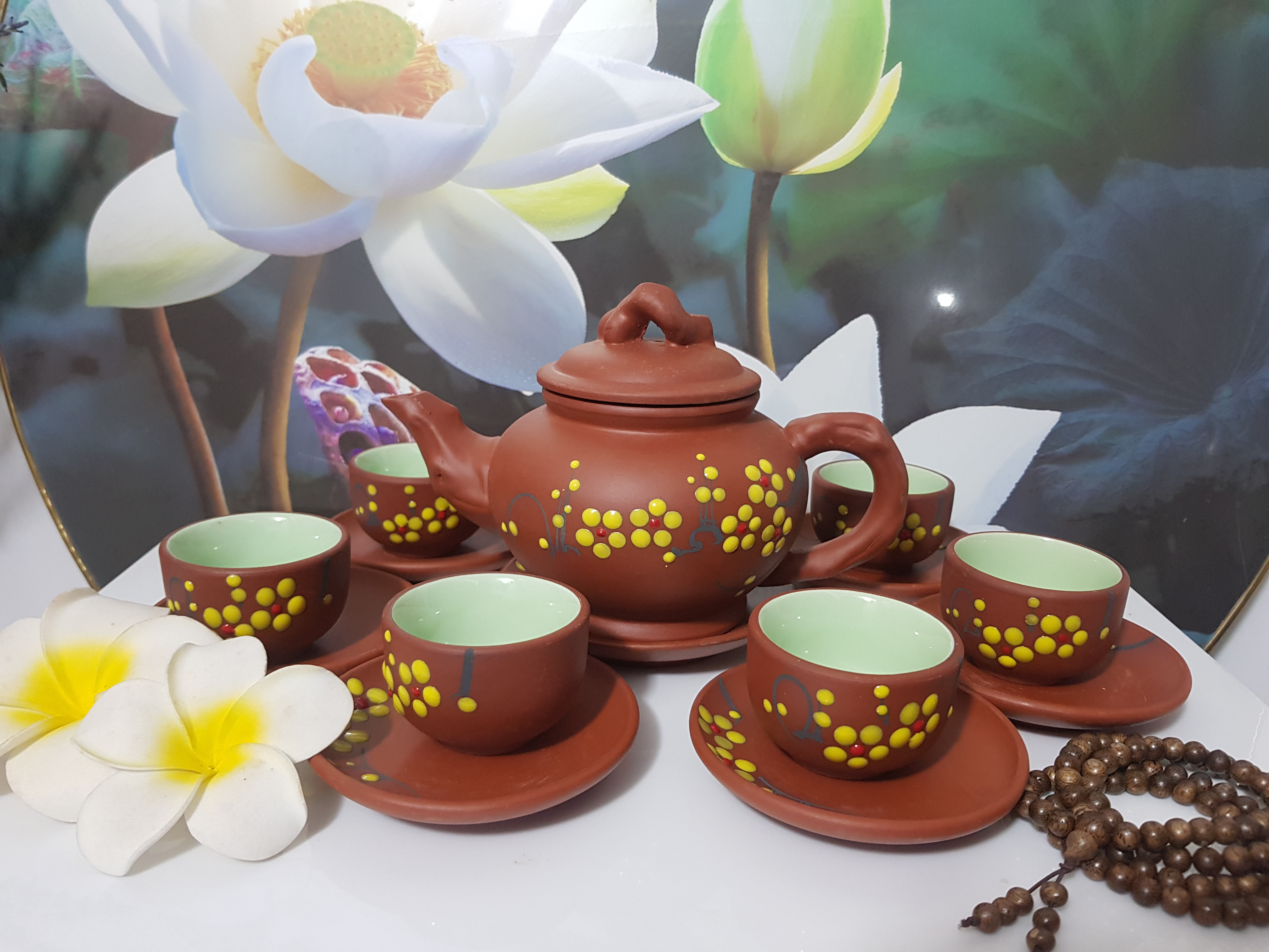 Bộ trà hoa đào ấm 360ml, chén 50ml