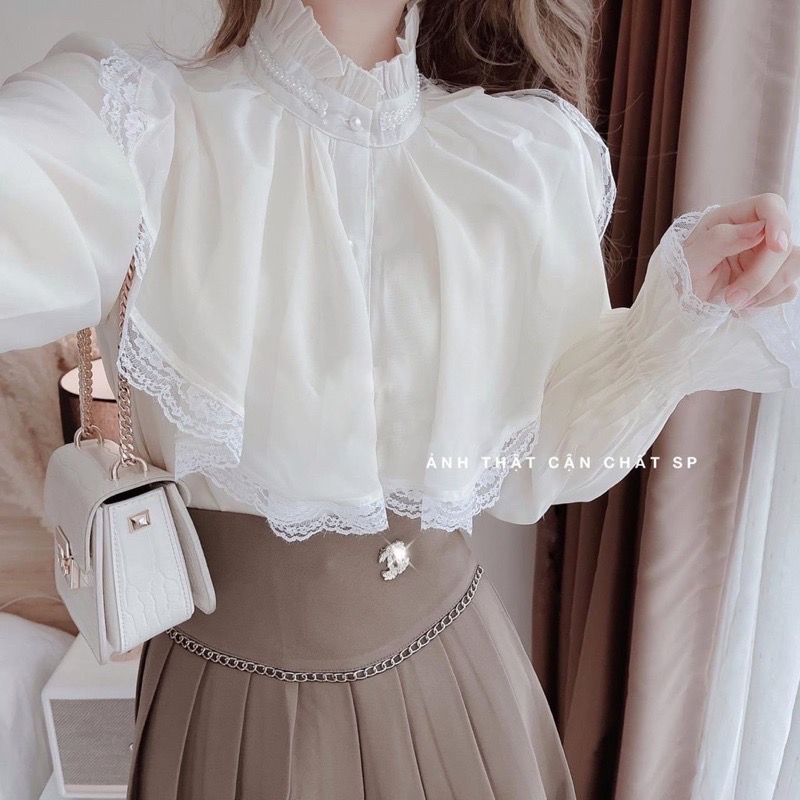Áo sơ mi kiểu, áo sơ mi phối ren tiểu thư _A005