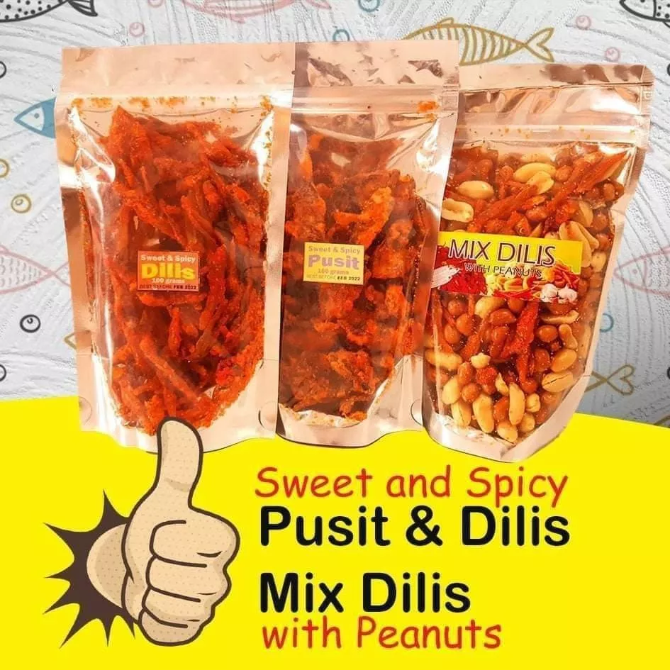 Sweet and spicy Dilis with Peanuts, Sweet and spicy Pusit, salted chili