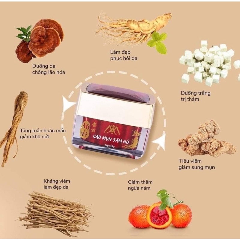 Cao sâm mụn đỏ 36 vị hộp full 15g