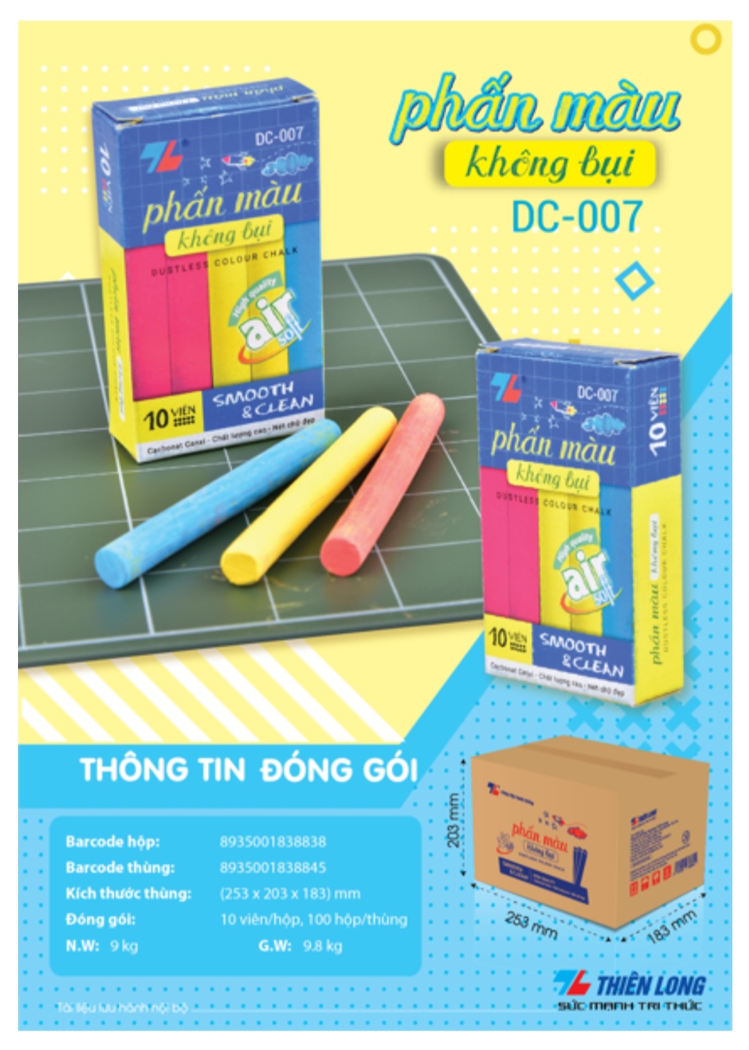 Phấn màu không bụi Thiên Long DC-007(1 hộp /10 viên)