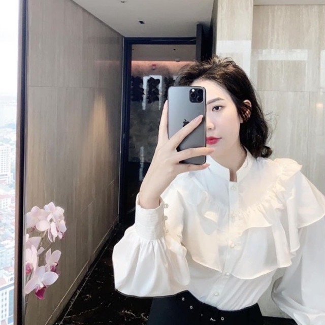 Áo sơ mi nữ cổ trụ phong cách Hàn Quốc - A006