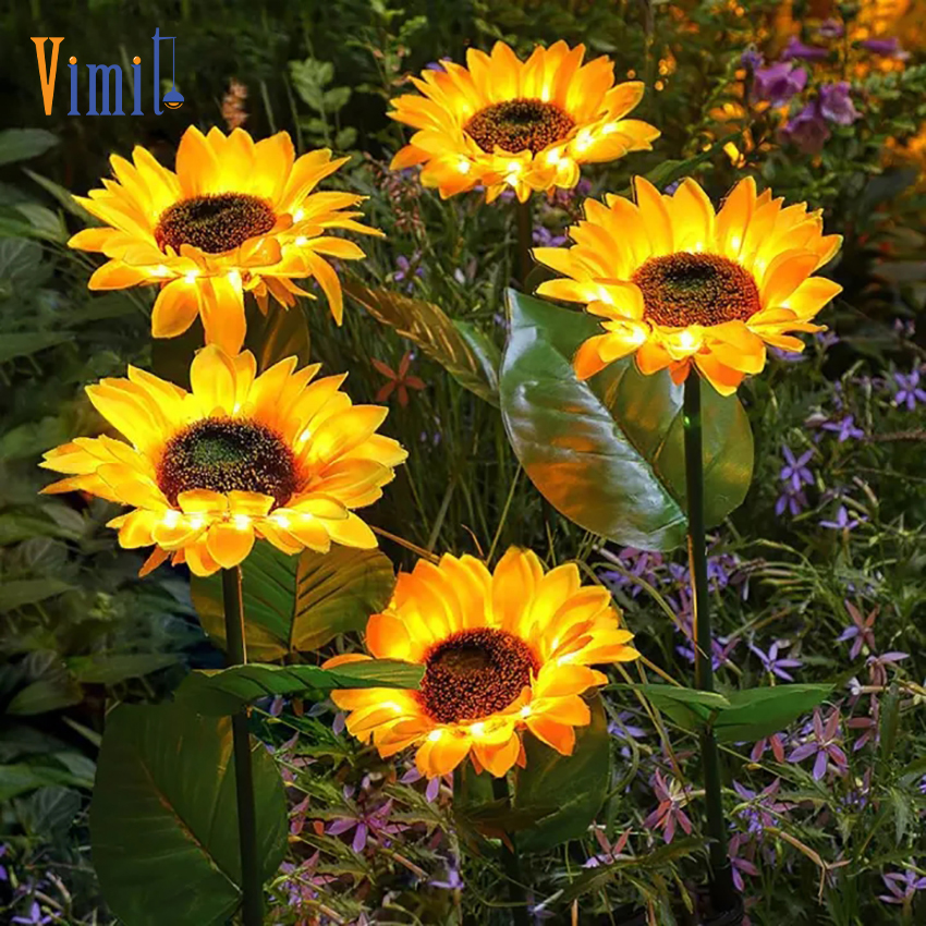 Vimite 2PCS LED Solar Sunflower Light Outdoor Waterproof Automatic Sensor Lawn Garden Light for House Yard Fence Pathway Terrace Christmas Landscape Decoration