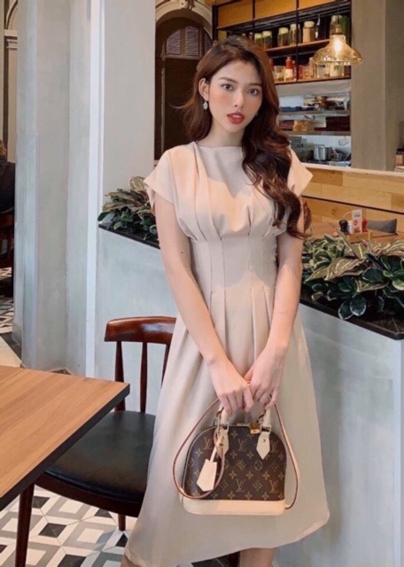 [HCM]Đầm đỏ tay con xếp li eo (kèm hình thật)