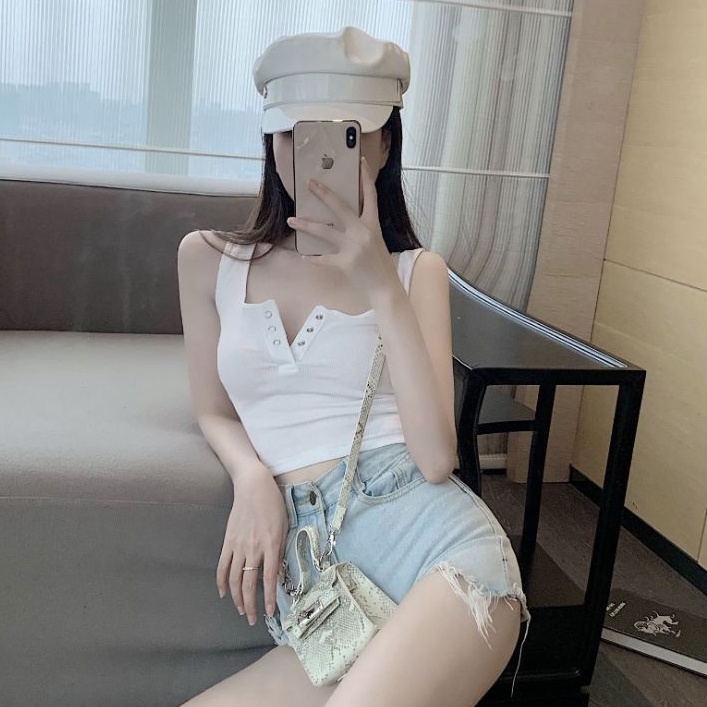 Áo Ba Lỗ Cúc Bấm A4BLCB Chất Thun Gân Croptop