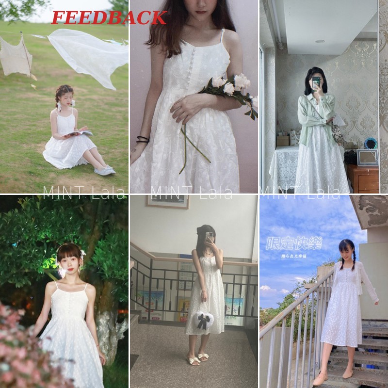Đầm Trắng 2 Dây Dài Thêu Hoa Cao Cấp - Có Size