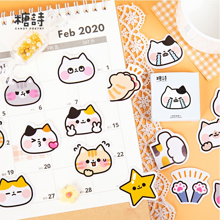 Bộ sticker/ Hình dán Họa Tiết Mèo Cute (45 Hình)