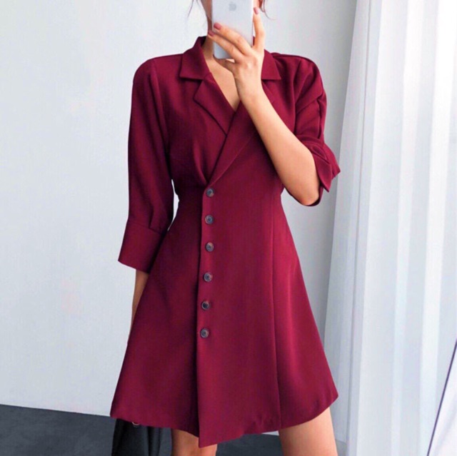[HCM]Đầm cổ vest TAY LỠ 2 màu (kèm hình thật)