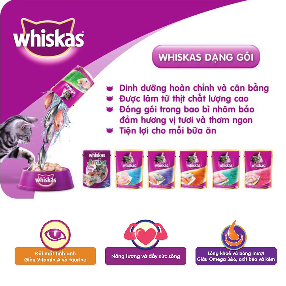 [Hoàn Tiền 10%] Pate whiskas cho mèo mọi lứa tuổi gói 85gr đủ vị