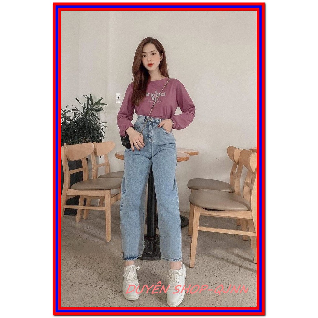 Quần jean nữ baggy xanh nhạt trơn chất jean đứng fome 9 tấc bg-7