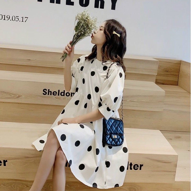 [HCM]Đầm babydoll bi đen (kèm hình thật)