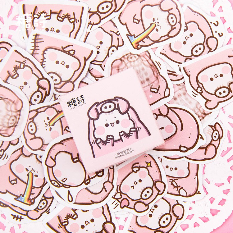 Bộ sticker/ Hình dán Kiểu Dáng Bé Heo Hồng (45 Hình)