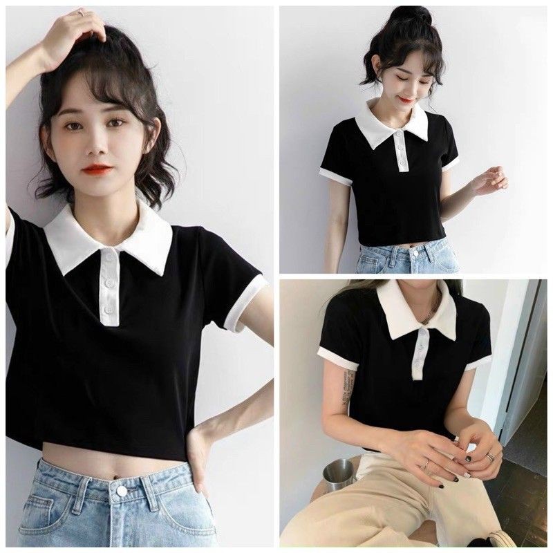 áo croptop cổ bẻ phối cổ ENTYTY - CN12