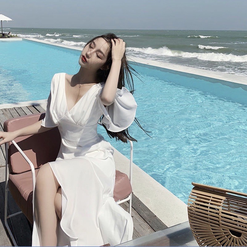 [Mã FATHANG5 giảm 10K đơn 50K] Đầm trắng đuôi cá tùng bèo (kèm hình thật)