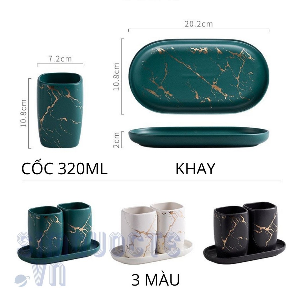 Bộ cốc đựng bàn chải đánh răng bằng sứ vân đá BS04