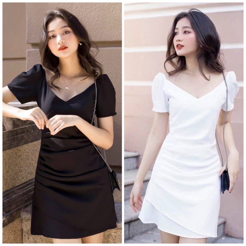 [HCM]Đầm cổ V nhúng eo 2 màu