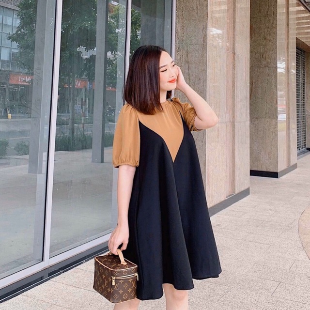 Đầm đen phối nâu v2 (kèm hình thật)