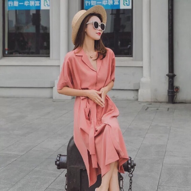 [HCM]Đầm SM HỒNG 2 túi - form to (kèm hình thật)