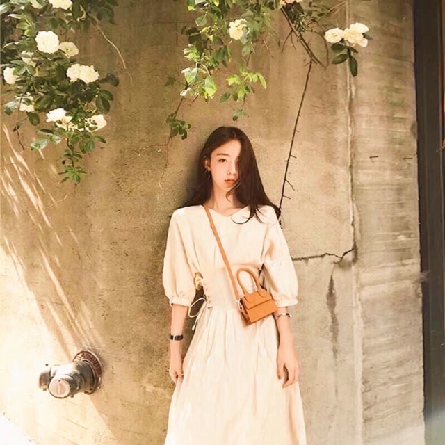 Đầm đen tay lỡ đan dây eo (kèm hình thật)