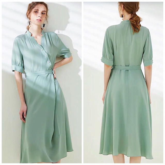 Đầm mint nút xéo